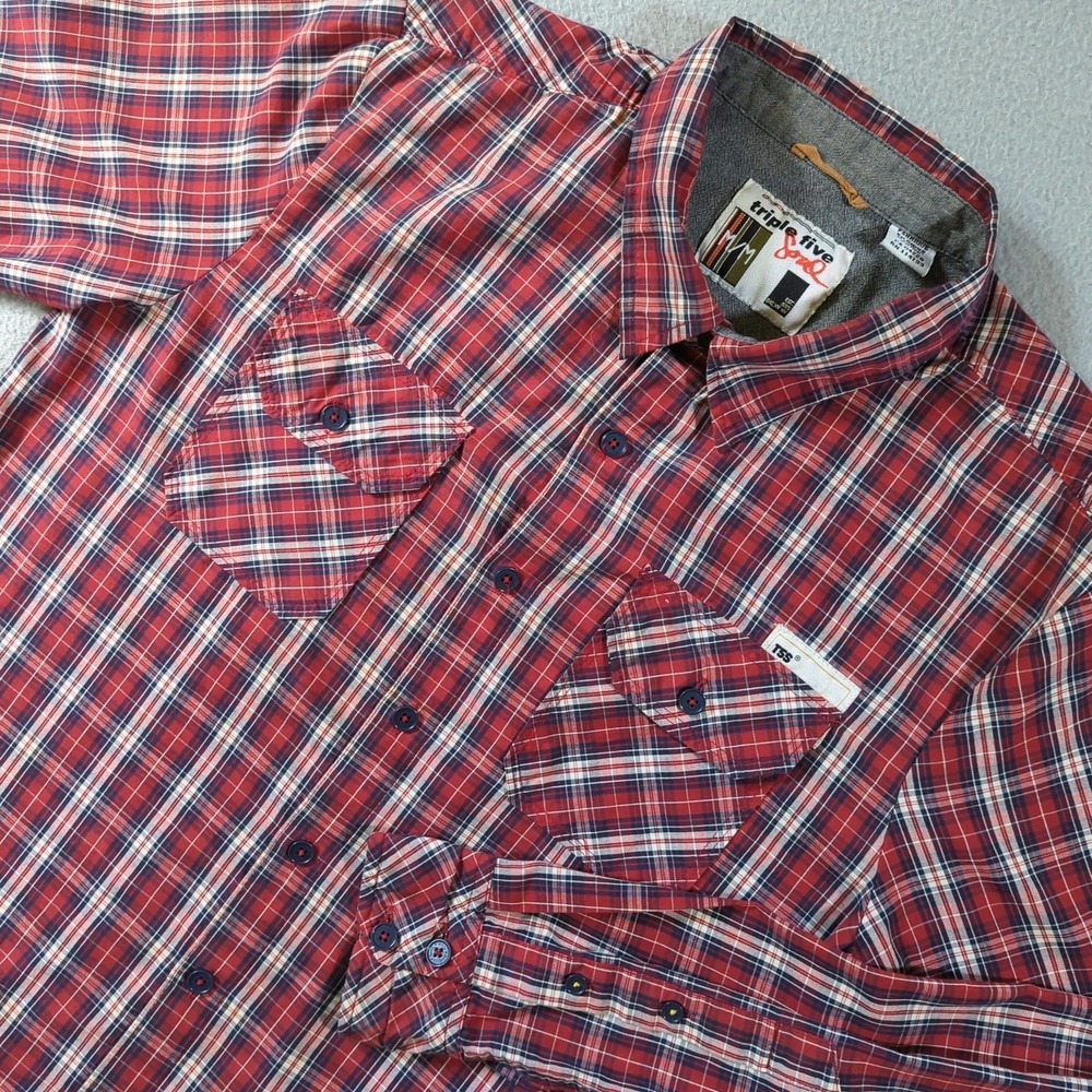 Triple Five Soul Button Up Shirt Mens Medium Red Plaid Long Sleeve Y2K